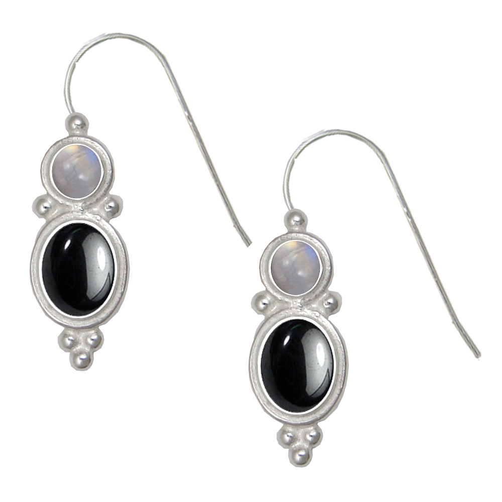 Sterling Silver Drop Dangle Earrings Hematite And Rainbow Moonstone